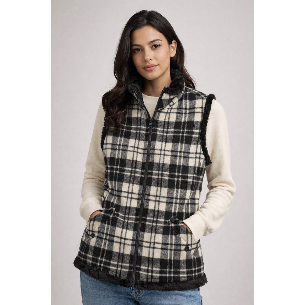 Woolrich women's M Plaid wool vest Faux Fur Heritage Outdoor Timeless